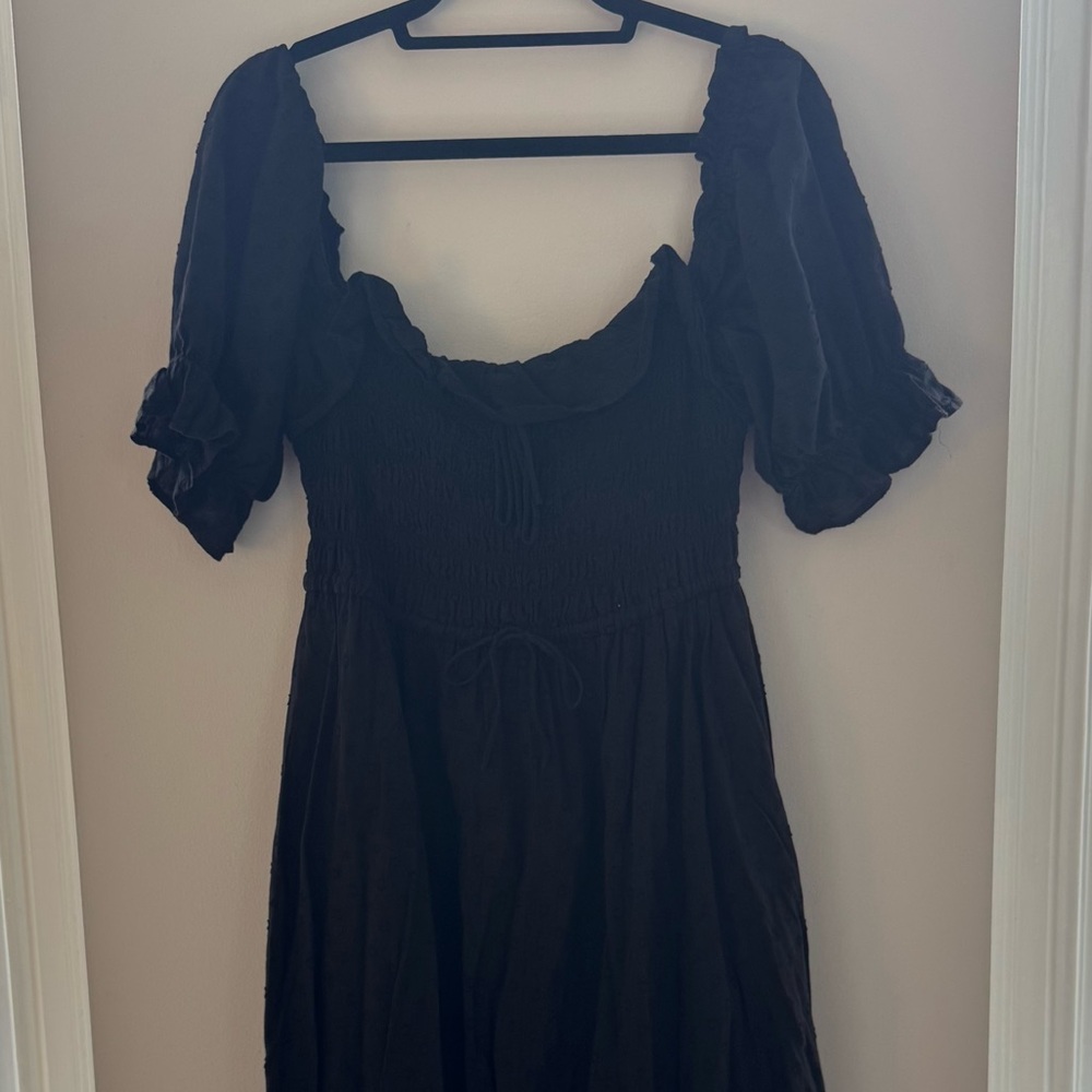 Peasant Midi Dress with Puff Sleeves